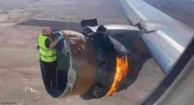 Create meme: the burning engine of the aircraft, aircraft engines, boeing 777 engine