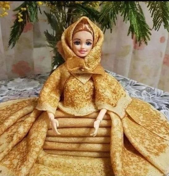 Create meme: doll pancakes, doll in pancakes, pancake doll