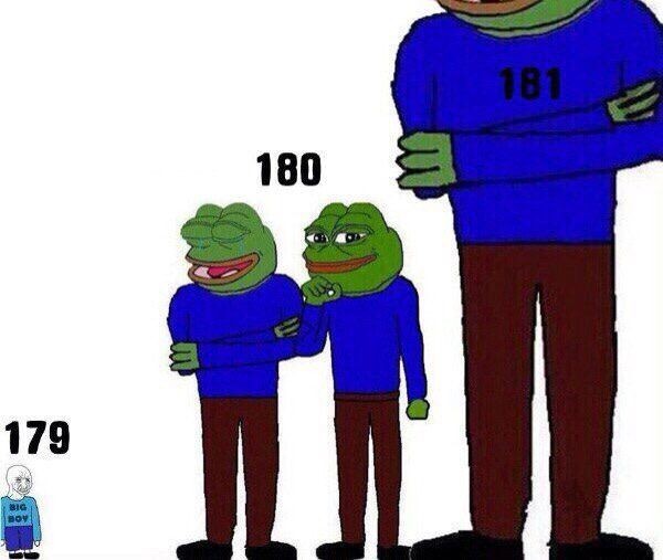 Create meme: Pepe's height is 180, meme about the growth 179 180, meme with growth