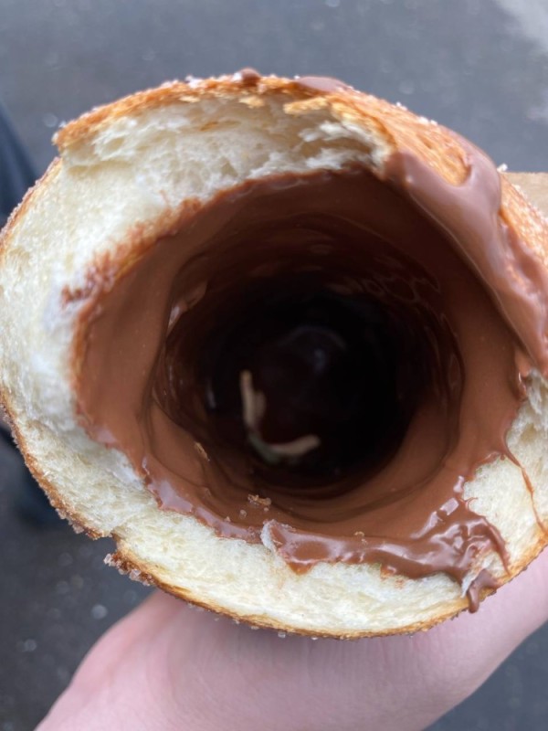 Create meme: trdelnik, a bowl with nutella, food 