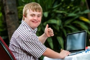 Create meme: down at the computer, people are downs, down syndrome