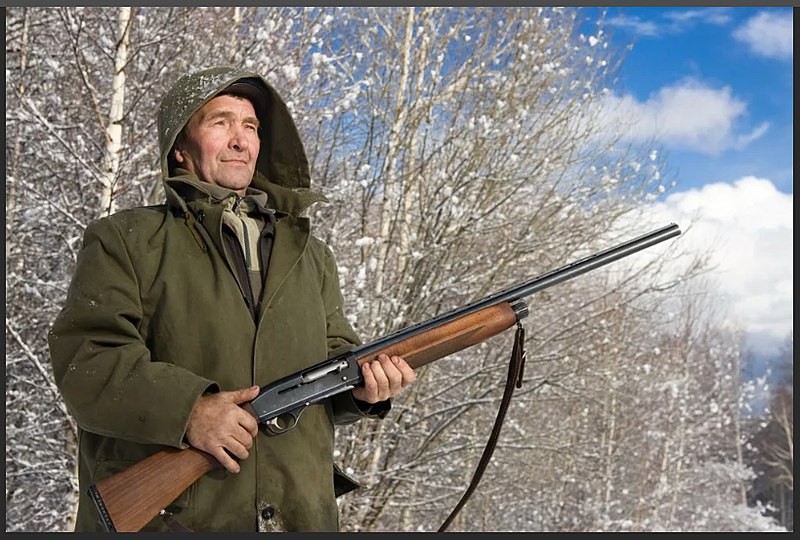 Create meme: a forester with a gun, hunter with a gun, a hunting rifle