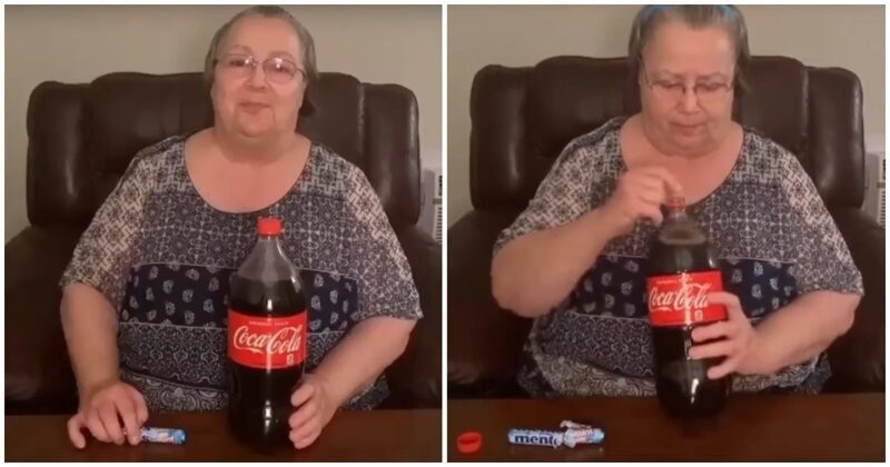 Create meme: Cola and Mentos, grandma with a coke, grandmothers