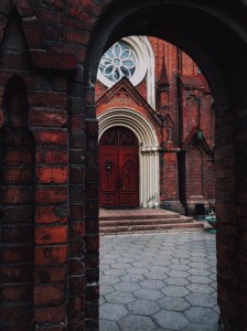Create meme: Cathedral of Koenigsberg, the organ hall of the Krasnoyarsk Catholic temple, the medieval Cathedral gate