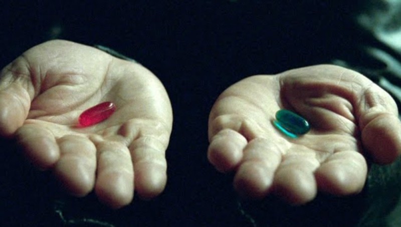 Create meme: red pill , a red pill or a blue one, Morpheus pills