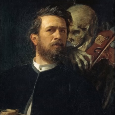 Создать мем: арнольд бёклин self-portrait, арноштд беклин автопортрет со смертью, автопортрет со смертью играющей на скрипке