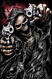 Create meme: skeleton with a gun, cool skeleton, skull with guns