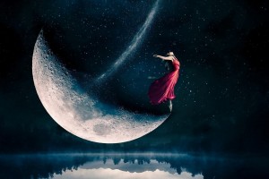 Create meme: girl in a dress Luna, waning moon magic, the moon