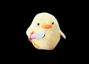 Create meme: plush chick with a knife, meme calm down duck, chicken with a knife meme