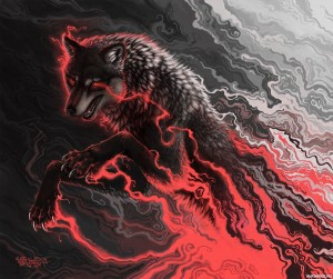 Создать мем: волк арт, волк демон арт, огненный чёрный волк