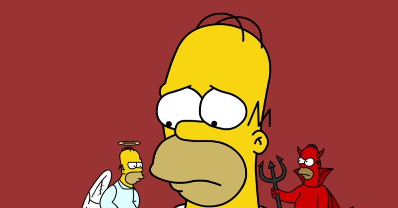 Create meme: Homer Simpson angel and demon, pangs of conscience, Homer 