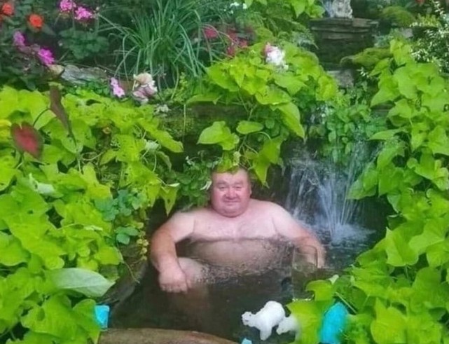 Create meme: A fat man in a swamp, The man in the pond meme, man in the water meme