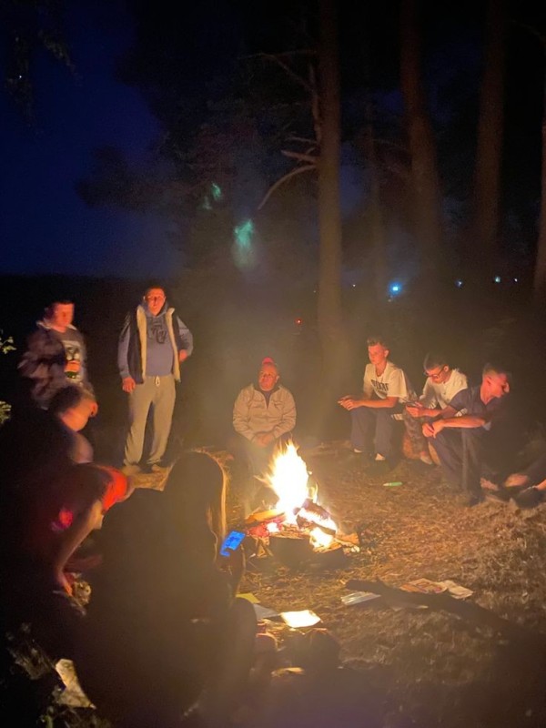 Create meme: campfire camp, darkness, hike