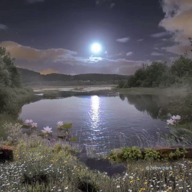 Create meme: lake at night, magic lake, the landscape is beautiful