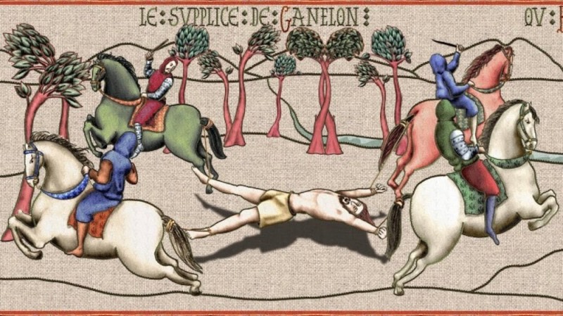 Create meme: Ganelon the song of roland, jousting tournament miniature of the 14th century, courtly painting of the Middle Ages