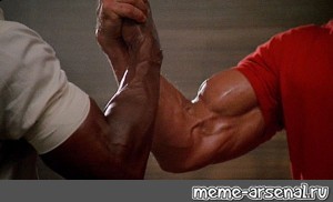 Create meme: Carl Weathers and Arnold Schwarzenegger handshake, schwarzenegger handshake meme, arnold schwarzenegger handshake