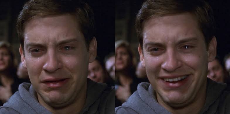 Create meme: crying man meme, meme Tobey Maguire , Peter Parker Tobey Maguire