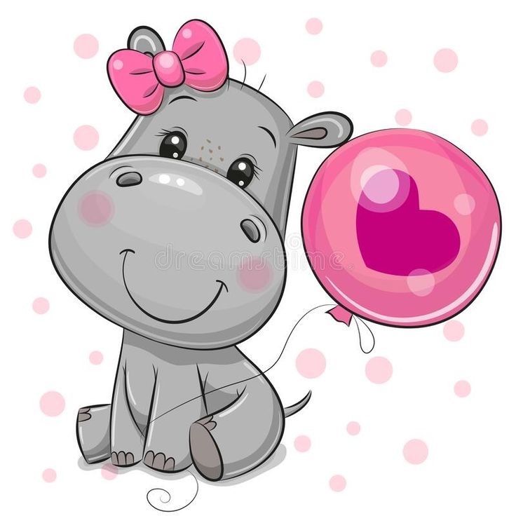 Создать мем: милые бегемотики мультяшные, розовый бегемот, бегемотик с шариками