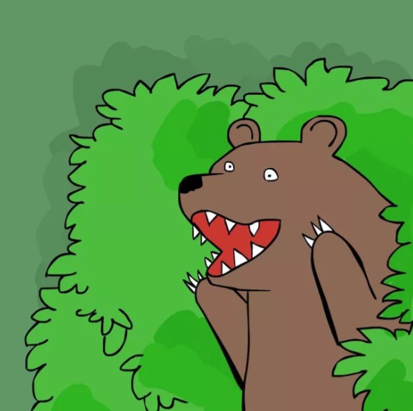Create meme: a bear screaming from the bushes, A bear screaming from the bushes, bear out of the bushes 