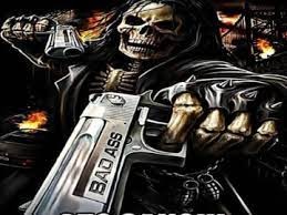 Create meme: skull with pistols, skeleton with pistols meme, a skeleton with a revolver