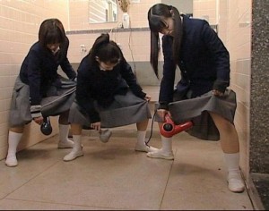 Create meme: Japanese women, girls with a Hairdryer, dry with a Hairdryer under the skirt