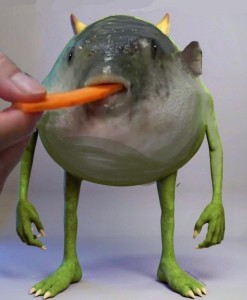 Create meme: fugu fish eats carrot, fish, puffer fish eating carrots