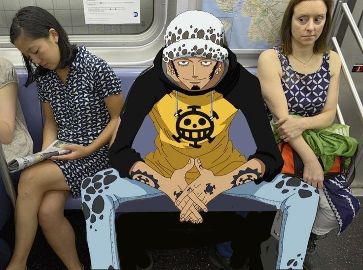 Создать мем: the one piece, сидит в метро, ноги