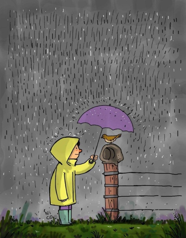 Создать мем: рисунок зонт, дождливый день, дождь зонт