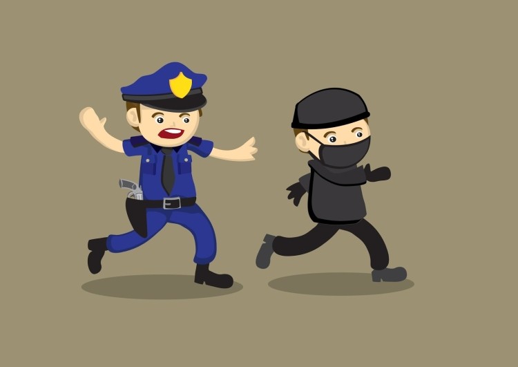 Create meme: policeman, police and criminal for children, robber police vector