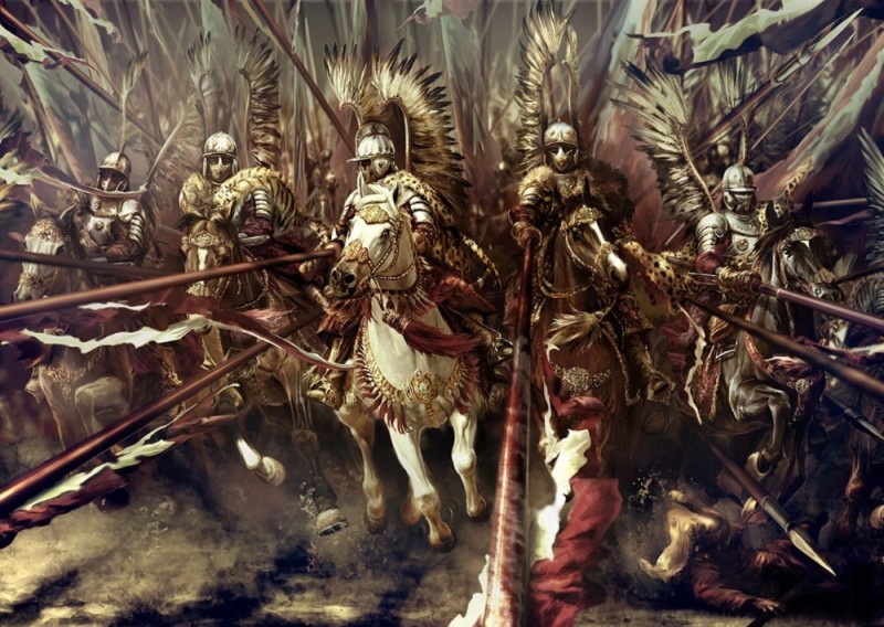 Create meme: winged hussars, winged hussar art, battle of the knights