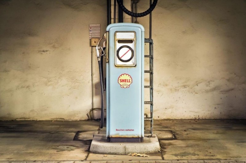 Create meme: An old gas station, refueling of gasoline, shell refueling