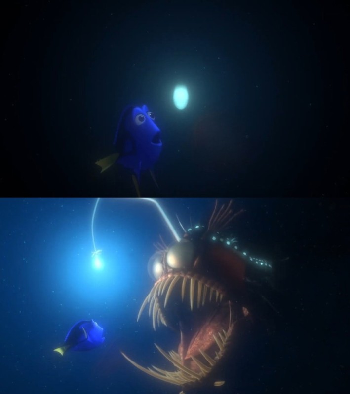Создать мем: рыба с фонариком немо, удильщик, глубоководная рыба удильщик