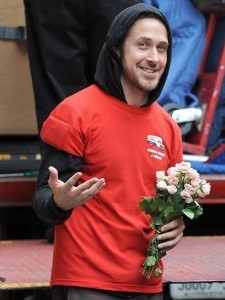 Create meme: Ryan Gosling with flowers, male , all since March 8