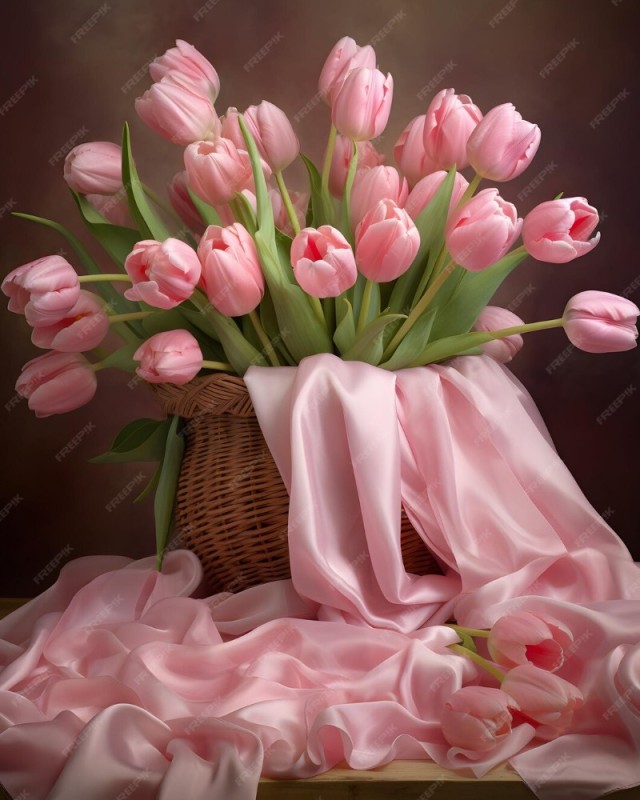 Create meme: bouquet of pink tulips, delicate tulips , the bouquet of tulips is delicate