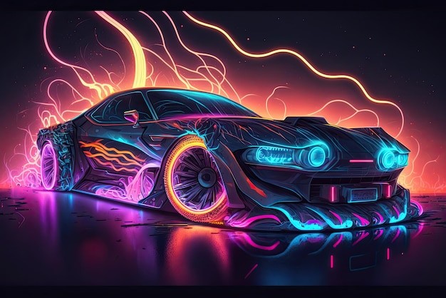 Create meme: car neon, neon car, the car is cool