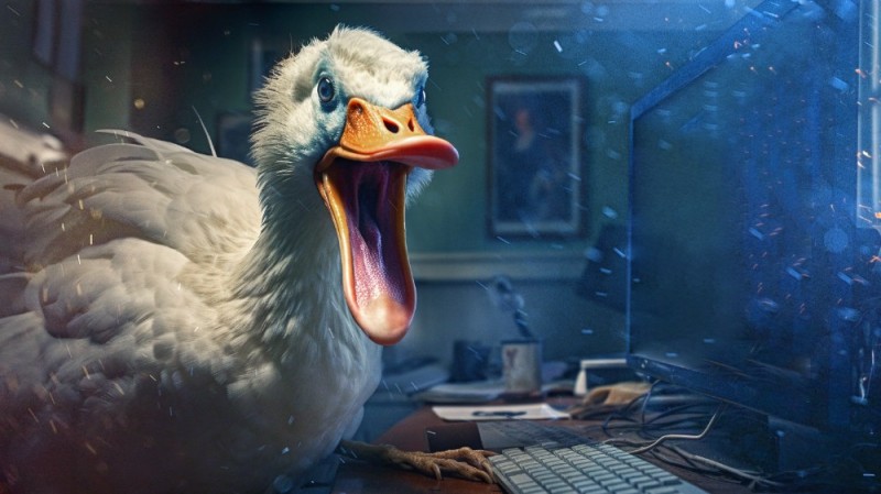 Create meme: goose , angry goose, goose on the desktop