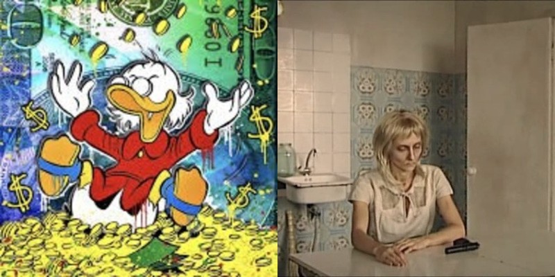 Create meme: scrooge mcduck poster, Scrooge McDuck painting with money, paintings by Scrooge McDuck