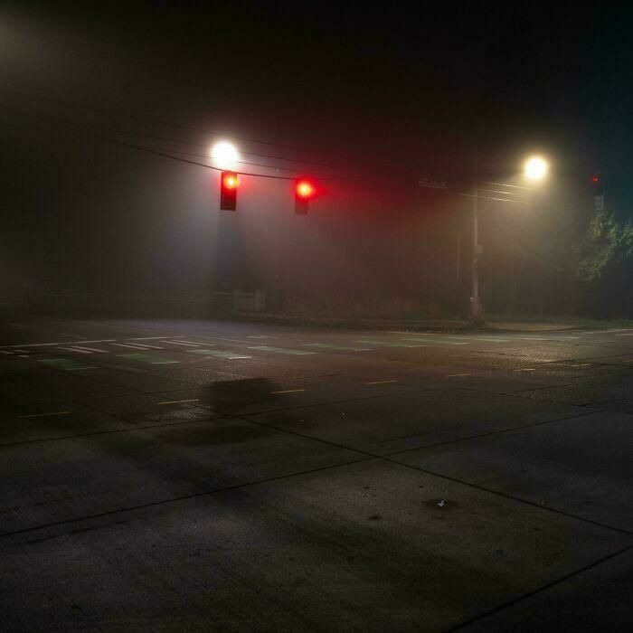 Create meme: foggy evening, foggy night, road by night