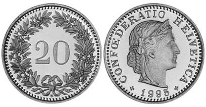 Create meme: 20 rappen switzerland 1883, coin, Switzerland 1 rappen 1984