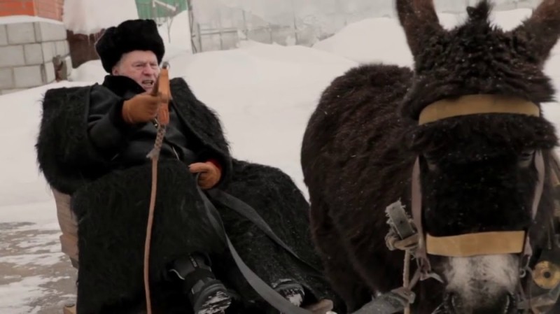 Create meme: Zhirinovsky on a donkey, Zhirinovsky and the donkey, Zhirinovsky on horseback