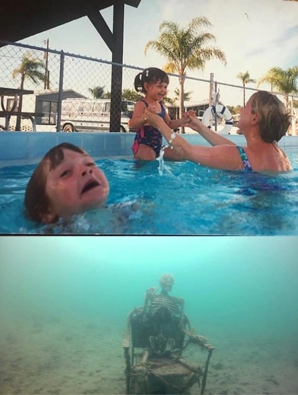 Create meme: meme with a drowning child in the pool original, meme with children in the pool, meme is sinking in the pool