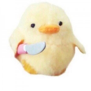 Create meme: duck, soft toy, duck with a knife