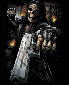 Создать мем: grim reaper art, смерть с пистолетом, смерть череп с пистолетом