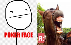 Create meme: neighing horse, poker face