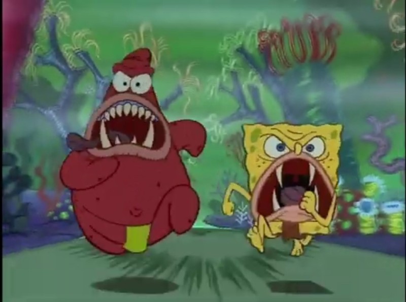 Create meme: primitive spongebob, Caveman Patrick spongebob, The madness of SpongeBob