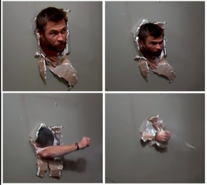 Create meme: Chris Hemsworth meme to the wall, Chris Hemsworth breaks down the wall meme