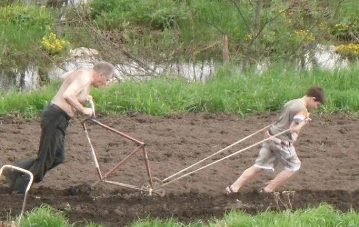 Create meme: plowing the garden, memes about "helpers" in the country, idiots at work