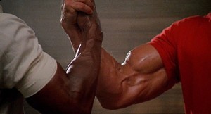 Create meme: Carl Weathers and Arnold Schwarzenegger handshake, schwarzenegger handshake, schwarzenegger's handshake