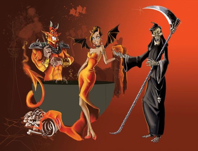 Create meme: Funny devils, Halloween , damn in hell