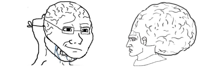 Create meme: big brain meme, wojak chad, brain meme